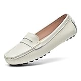 BEAUSEEN Beige Penny Loafers for Women Size 6 Genuine Leather Women's Driving Loafers BES-2207MI060