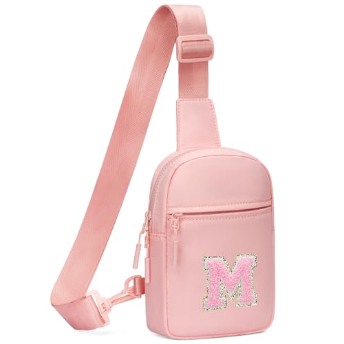 KKXIU Gifts for 6 7 8 9 10 11 12 Year Old Girls Initial Sling Bag Trendy Crossbody Fanny Pack for Teens (M, Pink)