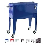 LOLAhome Nevera Carrito Vintage para Barbacoa | Azul, 56 litros de Capacidad, de Acero con epoxi Anticorrosión | Carrito de Bebidas Auxiliar isotermo | para Exterior, Jardín, Terraza | Fresh
