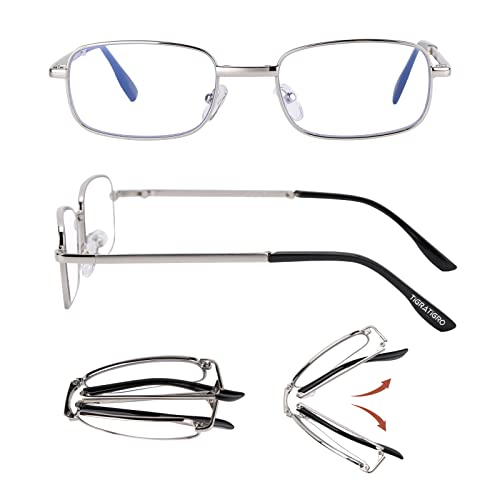 tigratigro Lunettes de lecture pliantes Presbytie anti-lumière bleue et UV avec verres anti-reflets pour homme et femme, la structure en métal présente un style à la mode Cover