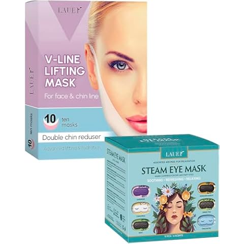 V Shaped Contouring Collagen Lifting Face 10 Masks Line Shaping Lifting Belt Neck Reduction Jawline Lift Tape Enhancer Face Patch Chin Up Sculpting and Heated Eye Steam 6 Mask for Dry Eyes 6 Aromas Cover