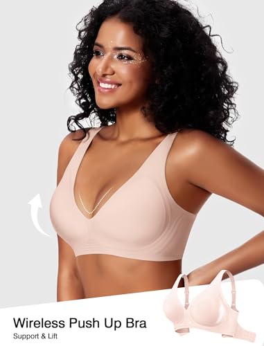 Image of Deep V Wireless Jelly Bras for Women Push Up Bralette Seamless No Underwire Support T-Shirt Comfort Plunge Full Coverage