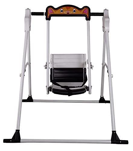 Image of BabyGo Kids Swing for 1-5 Years | Heavy-Duty Metal Frame Baby Swing Seat with Safety Belt | Indoor & Outdoor Foldable Toddler Swing | 30kg Capacity | Easy DIY Installation - Black & White