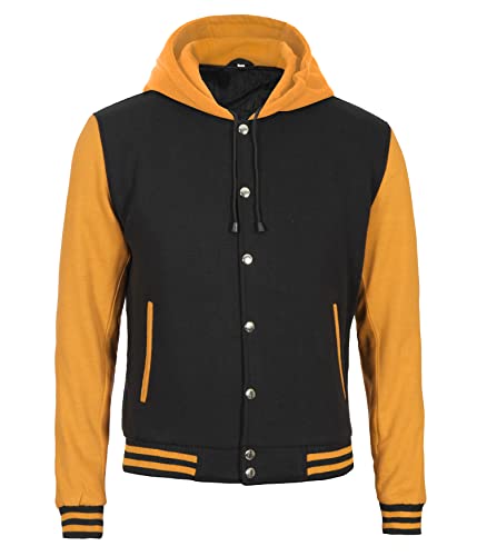 Image of Decrum Hooded Varsity Jacket Men - Fashion Trendy Casual High School Baseball Letterman Mens Hoodie Bomber Jackets