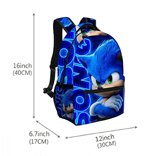 AII Lover Mochila Sonic Hedgehogs Knuckles Tail com chaveiro, impressão 3D de 16 polegadas, mochila