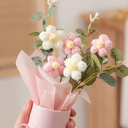 Image of Panchhi Store Handmade Crochet Flower Bouquet in Pink Vase, Aesthetic Room Decor for Bedroom, Unique Birthday Gift for Women & Girls, Anniversary Couple, Boho Artificial Table Decoration Items 1 pcs