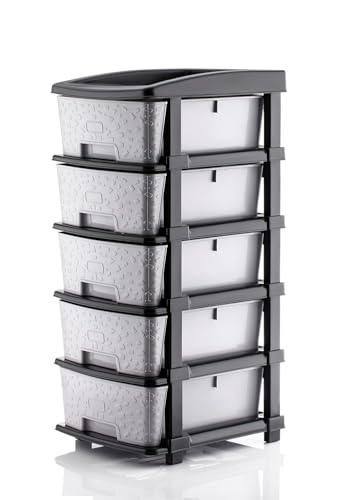 Image of TEKCOOL Plastic Drawer Organizer Self Standard Rectangular Multi Purpose Modular Drawer System Large Chest of Drawer Organizer for Home Office,Product Dimension When assembeled (5XL, Grey hex);'
