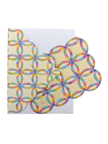 Image of Poster Foundry Set of 3 - Wedding Ring Quilt Boxed Note Cards by Carol Wilson. 10 embossed 4x5 Die-Cut Notecards and Matching Envelopes in Decorative Gift Box with Magnetic Flap. NCP2257