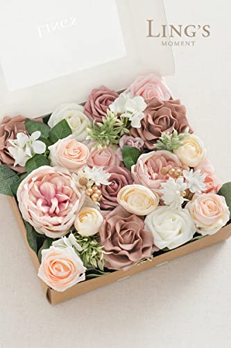 Ling's Moment Garden Dusty Rose Artificial Wedding Flowers Combo For Wedding Bouquets Centerpieces Flower Arrangements Bridal Shower Decorations #TOP5