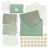 DATIFF 44TLG Dankeskarten mit Umschlag und Gold Siegel Aufkleber, Salbeigrün Dankeschön Karte Vielen Dank Thank you Postkarten für Weihnachten Silvester Konfirmation Hochzeit