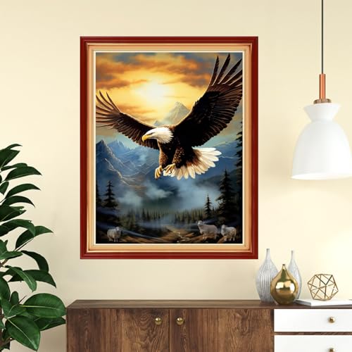 Image of Funchey Stamped Cross Stitch Kits, DIY Cross Stitch Pattern for Adults Beginners Needlepoint Kits Embroidery Kit Arts and Crafts 11CT-Sunrise Eagle 16x20 inch