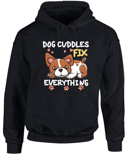 Image of Hippowarehouse Dog Cuddles Fix Everything Gift For Him Her Daughter Son Dad Mum unisex Hoodie hooded top 4XL adult Black