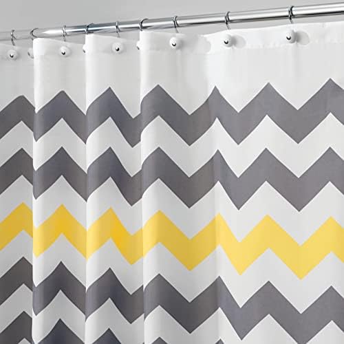 mDesign Chevron Fabric Shower Curtain - Water Repellent Bathtub Curtains with 12 Hanging Eyelets - Elegant Shower Curtains - Grey/Yellow