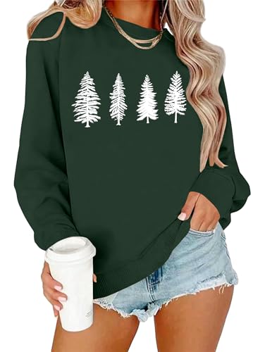 Image of PECHAR Christmas Tree Sweatshirts Women Pine Tree Print Shirts Nature Lover Gift Casual Tee Long Sleeve Xmas Pullover