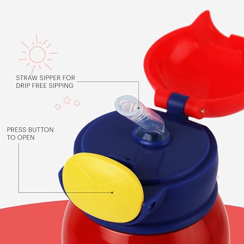 Image of Cello Joytron Kids Flask | Stainless Steel Keeps Drinks Cool or hot for an Extra Long time | Double Walled Vacuum Insulated Technology | Leak Proof lid | 550ml, Red