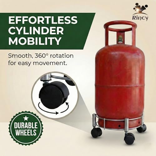 Image of Rincy 2 Pic Heavy Stainless Steel LPG Cylinder Trolley - 4-Wheel Kitchen Gas Stand for Smooth Movement (Heavy Gas Stand 2 Pcs)