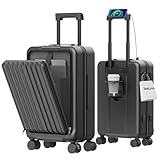 [Seelove] スーツケース 機内持ち込み フロントオープン 多機能 キャリーケース 軽量 カップホルダー付き スマホスタンド付き TYPE-C USBポート付き 360度回転 ワンタッチブレーキ 耐衝撃 静音 車輪 TSAロック S/Mサイズ キャリーバッグ 旅行 ビジネス 出張 (ブラック, Sサイズ機内持ち込み /42L(1～3泊))
