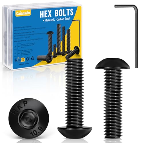 Caianwin 20 viti a testa bombata M6 x 20, colore nero, viti a testa semicircolare ISO 7380, piatte, in acciaio al carbonio, esagono incassato con chiusura a esagono incassato per macchine, dispositivi