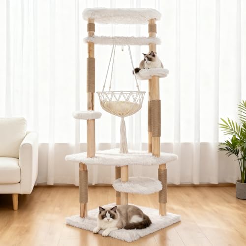 Árbol para gatos moderno de madera 70 pulg miniatura 1