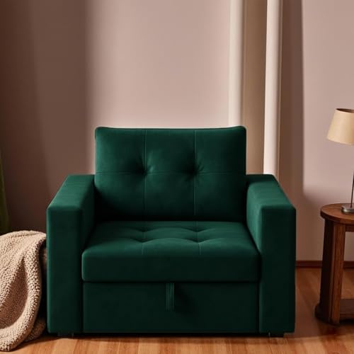 Image of FURNY Tressa 1 Seater Fabric Pull-Out Sofa Cum Bed (Greenish Teal) - Premium Velvet Finish - Durable Comfort Sofa Bed - Ideal for Living Room