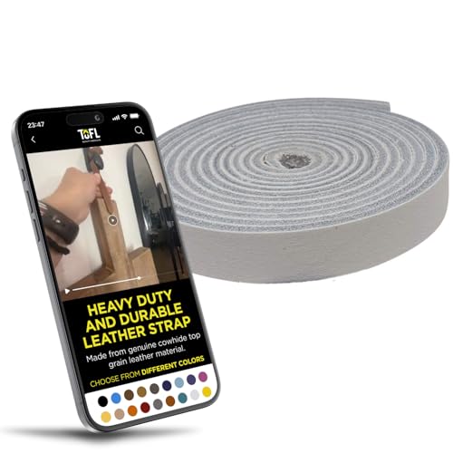 TOFL Genuine Top-Grain Leather Strap | 72 Inches Long | 1/2 Inch Wide | 1/16 Inch Thick (4-5 oz) | 1 Leather Strip for DIY Arts & Craft Projects, Clothing, Jewelry, Wrapping | White