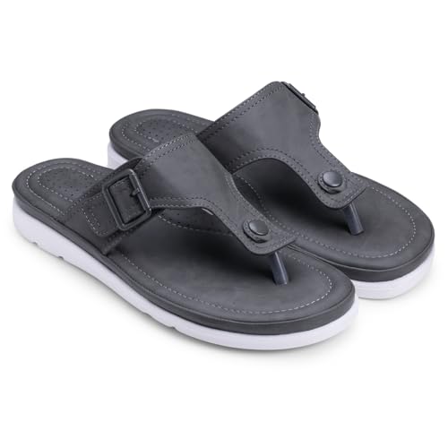 Womens Flat Memory Foam Slippers/Flip-Flops Fashion Stylish Casual Comfortable Diabetic Orthopedic Lightweight Synthetic Slip-on Sandals with Adjustable Buckle for Girls/Ladies D-6304