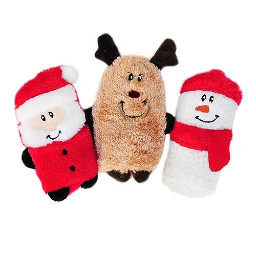 ZippyPaws Squeakie Buddies - No Stuffing Dog Toys to Keep Them Busy, for Small & Medium Dogs, Squeaky Pet Toy for Boredom, Unstuffed Chew Toy, Soft Plush Puppy Products - Holiday Pack of 3