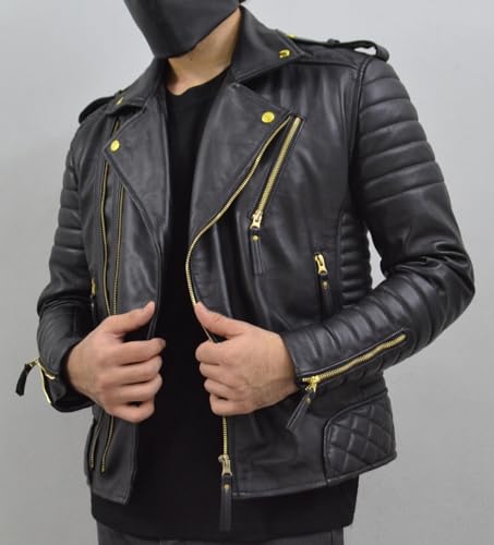 Image of Mens Leather Jacket - Biker Leather Jacket For Men - Lightweight Slim Mens Leather Motorcycle Jackets Black Real Lambskin