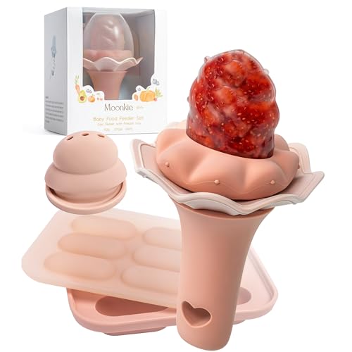 Image of Moonkie Baby Fruit Feeder for Self-Feeding: Controlled Flow Design with 2 Pouches for Safe First Foods - BPA Free Silicone Food Feeder with Freezer Tray for Cooling Comfort - 4 Months+ - 1 Pack