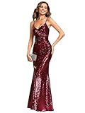 Ever-Pretty Women's Plus Szie V Neck Sequin Fishtail Summer Dresses for Evening Party Burgundy US22