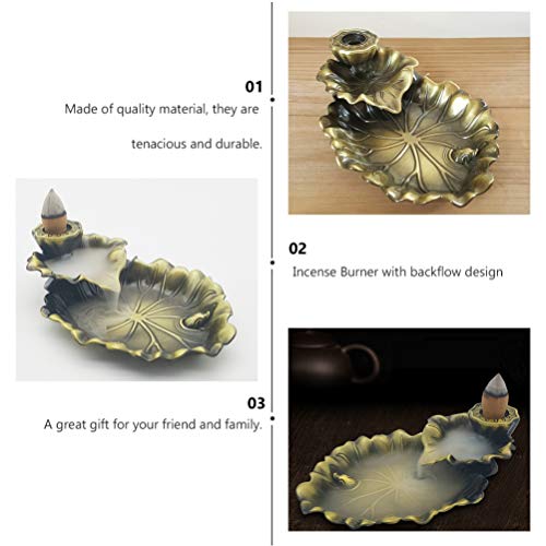 NUOBESTY Queimador de Incenso de Refluxo Decorativo Folha de Lótus Queimador de Aromaterapia Decoraç