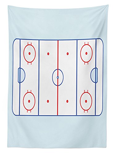 Ambesonne Hockey Tablecloth, Ice Hockey Field In Blue Tones And Red Graphic Outline For Sport Events, Dining Room Kitchen Rectangular Table Cover, 60" X 84", Light Blue #TOP1