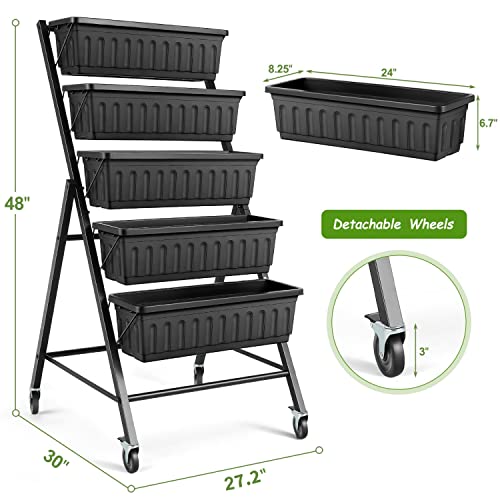 Sejov 4Ft Vertical Raised Garden Bed, 5-Tier Vertical Garden Planter With Lockable Wheels, Larger Elevated Planter Box With Drainage System, Perfect For Herb Vegetables Flowers Indoor Outdoor Planters #TOP7