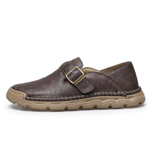 Men's Classic Moccasins Leather Slip-on Loafers Buckle Detail Comfort Sole Handmade Casual Flat Driving Shoes2