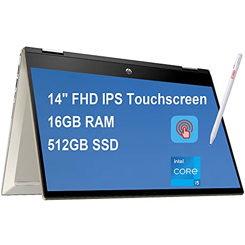 HP Pavilion X360 2021 Flagship 14 2-in-1 Laptop 14" FHD IPS Touchscreen 11th Gen Intel Quad-Core i5-1135G7 (Beats i7-1065G7) 16GB RAM 512GB SSD Backlit Fingerprint USB-C Win10 Gold + Pen