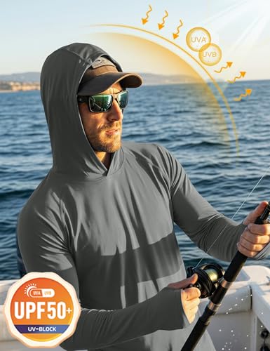 Image of MAGCOMSEN Men's Hooded UPF 50+ Sun Protection T Shirts Long Sleeve Athletic Fishing Shirts Rash Guards