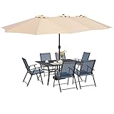 VICLLAX 8 Pieces Patio Dining Set with Umbrella for 6 Person, 1 Rectangular Metal Frame Table & 6 Re
