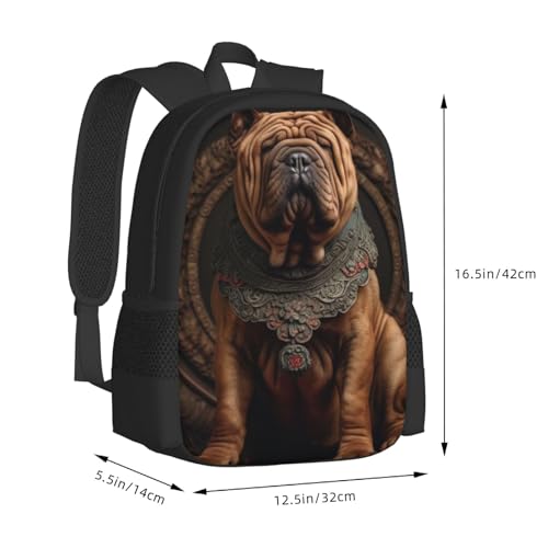 Commuter Unisex Sharpei Dog Portrait Jewel Backpack Spacious Compartments for Work Essentials Casual Outings & Trips 17 Inch3