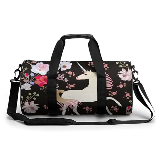 Sac de sport licorne fleur 45x23x23cm pour voyage et gym