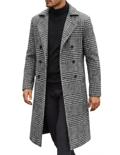 COOFANDY Men Long Trench Coat Winter Plaid Double Breasted Overcoat Peacoat - image 1
