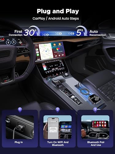 3-in-1 Wireless CarPlay Adapter 2026, Android Auto & Car Play Converter with HDMI Input for Fire TV Stick, Screen Mirroring & Streaming for Netflix/YouTube, Metal&Glass Case, Fit for 2016+ Cars -Black