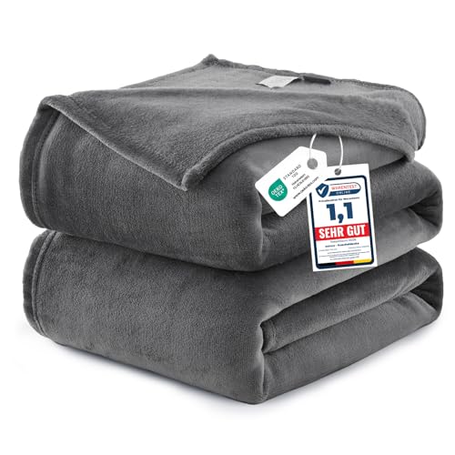 WAVVE Plaid Couverture Polaire Flanelle en Microfibre, Jeté de Canapé 220x240 Gris Anthracite, Couverture lit Jete de Canape 2 Personnes, Plaid Fourrure...