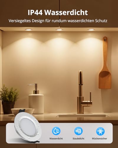 Gr4tec 6er Set LED Einbaustrahler 12V Dimmbar, IP44 Alu LED Spot Warmweiß 3000K 84Ra 3W, Möbeleinbauleuchte Ultra Flach 12mm, Loch 58-62mm, 12V Deckenspots für Wohnwagen Wohnmobil Boot Kleiderschrank