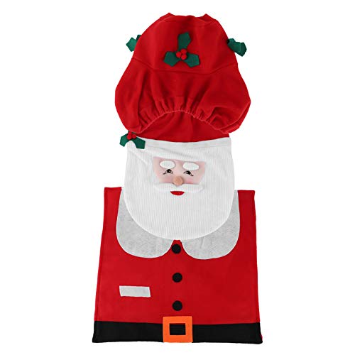 Omabeta 3 Stück Weihnachten Festliche Toilettensitzbezug Santa Toilettenbezug Tank & Teppich Badezimmerdekoration Set Weihnachten Home Decoration Tissue Cover Flanell – Bild 3