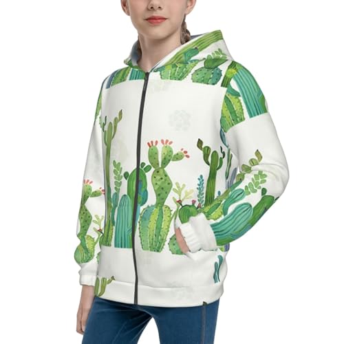 Cartoon Cactus Kids Pullover Hoodies Boys Zip Up Sweatshirts Girls Athletic Clothes with Pocket