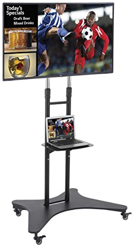 Displays2Go Rolling Tv Cart With Shelf, Steel And Aluminum Construction, Height Adjustable – Black (Tvsvm31Ns) #TOP1