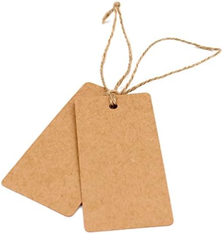 100 PCS Brown Kraft Paper Gift Tags,Rectangular Wedding Favor Kraft Hang Tags,Luggage Tags with 100 Feet Jute Twine