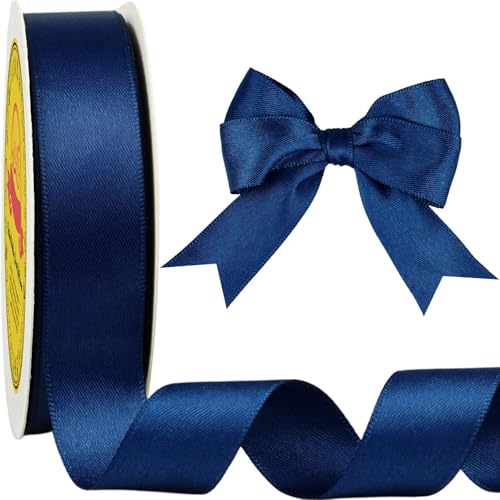 Image of Double Face Navy Blue Satin Ribbon 7 /8 inch X 25 Yards Polyester Navy Blue Ribbon for Gift Wrapping Very Suitable for Weddings Party Invitation Decorations and More