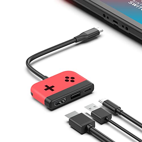 Switch Dock for Nintendo Switch OLED, Hagibis Portable TV Dock Charging Docking Station with HDMI and USB 3.0 Port Replacement Base Dock Set Type C to HDMI TV Adapter for MacBook Pro Air (Red)