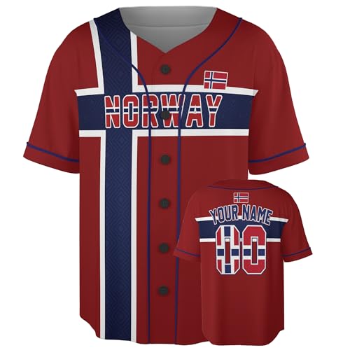 Jersey de Béisbol Noruego Personalizado - Camiseta Deportiva de Orgullo Noruego con Nombre y Número miniatura 1